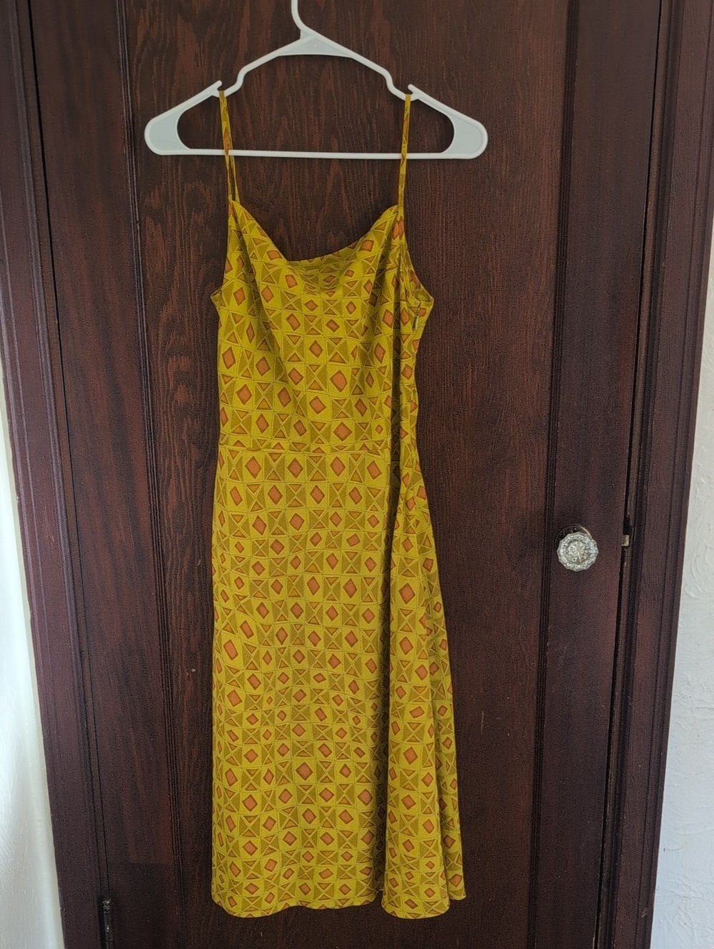 Mustard Yellow Geometric Midi Slip Dress